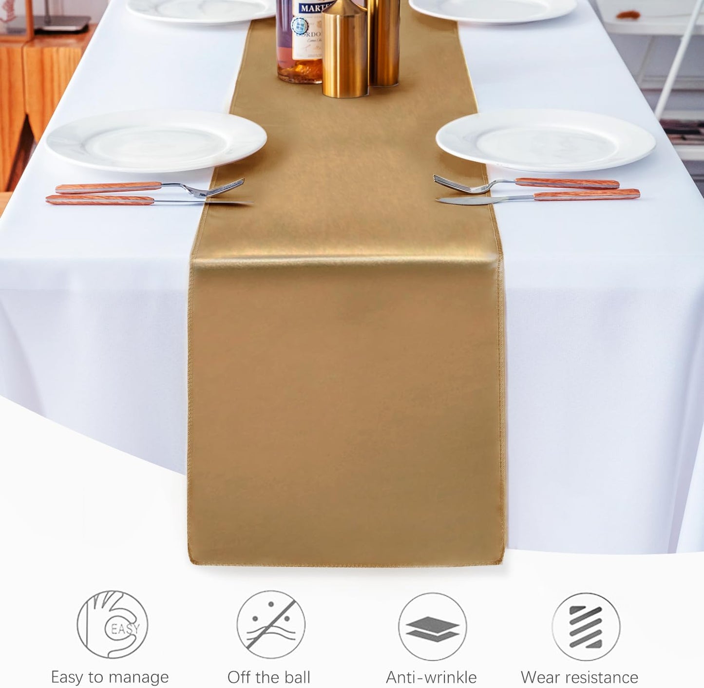 20 Pack Satin Table Runner 12 X 108 Inch Silk Table Runner for Party,Wedding, Birthday, Banquets,Decoration(Old Gold)