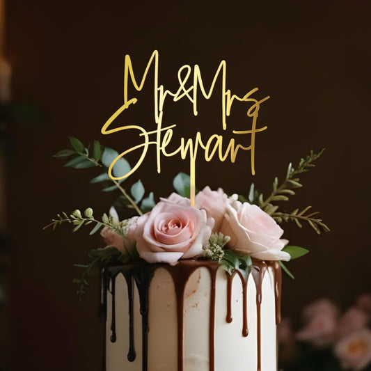 Personalized Mr & Mrs Wedding Cake Topper with Custom Bride and Groom's Last Name Cake Decoration in Acrylic