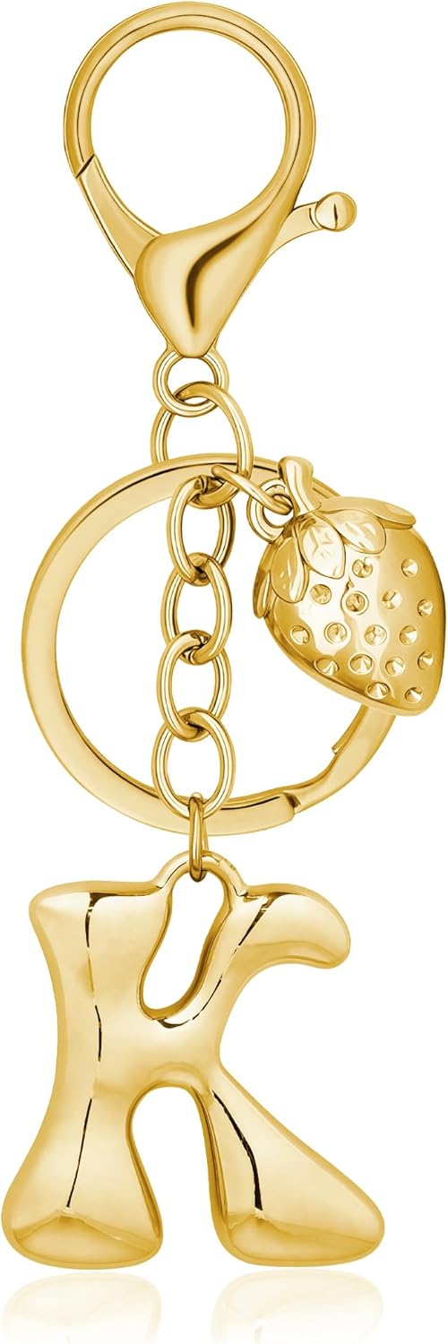 Gold Bubble Heart Initial Bag Charms for Handbags – Cute Initial Letter Keychain for Women, Purse Charms, Gold Gift