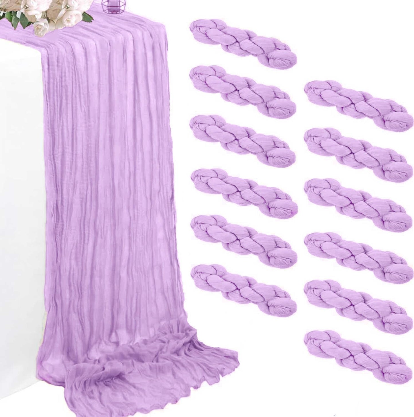 12 Pack Beige Cheesecloth Table Runners 35 x 118 Inch – Rustic Boho Gauze Table Runner for Wedding Arch, Party Decoration, Bridal Shower, Reception, Farmhouse Dining Decor