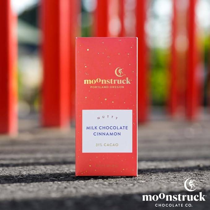 Moonstruck Chocolate Milk Chocolate Bar with Cinnamon Vanilla and Almond, 31% Cacao, 3.0oz (Pack of 12)