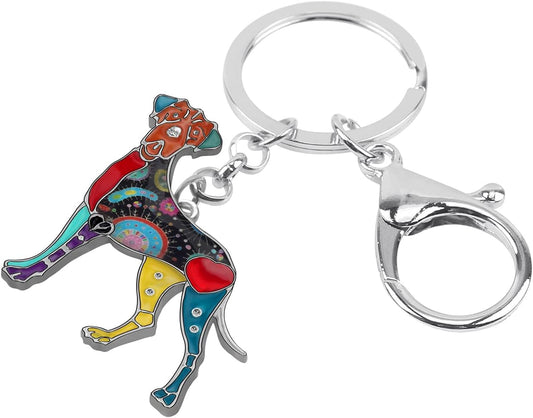 WEVENI Enamel Alloy Great Dane Dog Key Chain Ring Handbag Bag Charm Keychain Fashion Jewelry For Women Girls Gifts