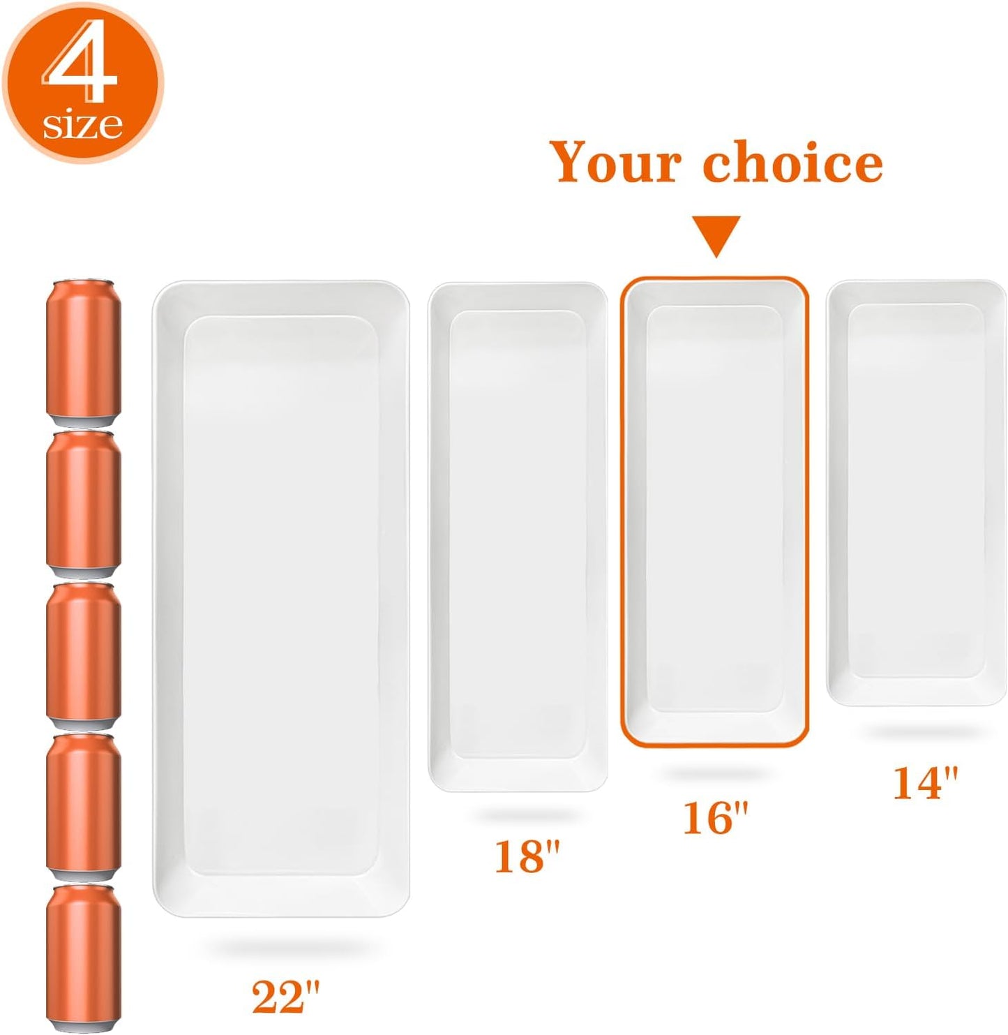 Serving Tray Platter Rectangle, 5 Pcs Long Narrow Food Tray for Veggie Fruit Snack Dessert, Plastic White Food Trays for Party Supplies Display, Rectangular Platters for Serving Food, BPA Free