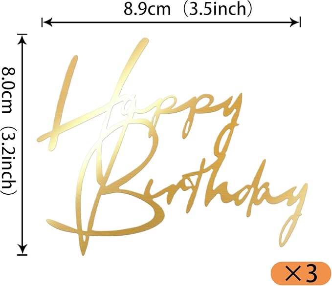 Rsstarxi 3 Pack Acrylic Happy Birthday Cake Topper Gold Artistic Fonts Happy Birthday Sign Cake Pick for Men Women Boys Girls Birthday Party Cake Decorations Supplies