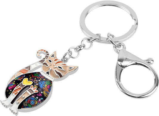 BONSNY Enamel Alloy Chain Cat Key Chains For Women Car Purse Handbag Charms keychains Gifts