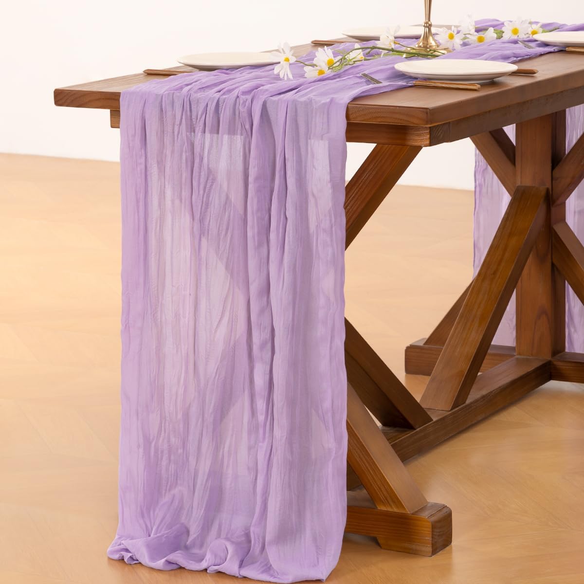 Socomi Lilac Purple Lavender Cheesecloth Table Runner Fall Thanksgiving Boho Rustic Gauze 120 inch 10FT Cheese Cloth Runner for Wedding Party Baby Shower Birthday Home Decor Holiday Decorations