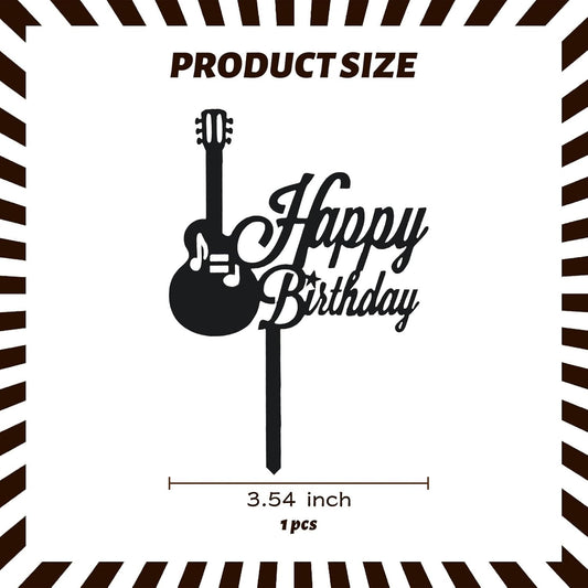 ZHENGYE Black Music Happy Birthday Cake Topper Music Themed Decoration Sign For Birthday Party Decorations Supplies