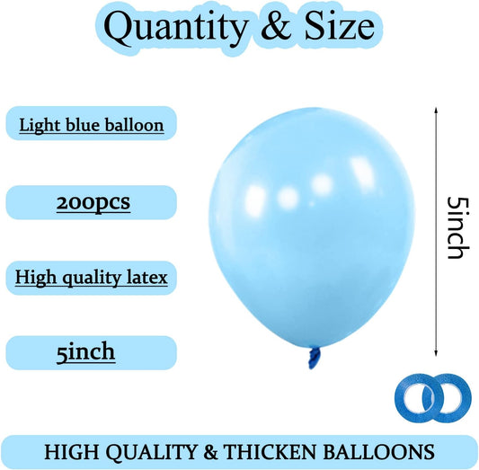 KAWKALSH 200pcs Light Blue Balloons 5 Inch, Small Mini Latex Balloons for Party Birthday Baby Shower Anniversary Festival Arch Garland Decoration