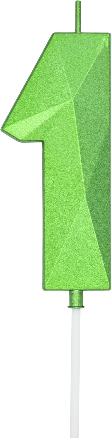 DERVENTA Large Birthday Candle Number 3D Green 3.7 inch Party Celebration Anniversary Decoration Cake Topper 1 Piece (Number 1 Green)
