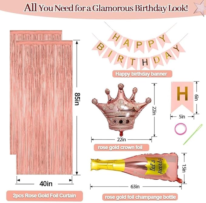 Burgundy Birthday Decorations, Double Stuffed Maroon Red Pink Gold Pearl Balloons Happy Birthday Banner Fringe Curtain Foil Balloons for Women Girls Birthday Mother's Day Bridal Shower Party Supplies