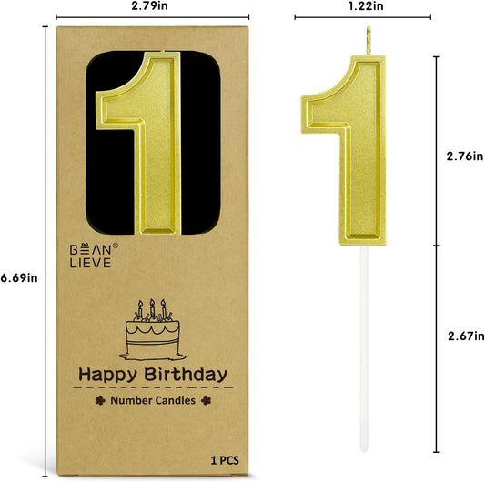 BEAN LIEVE Gold Birthday Candles Number 1, Gold Number Candles, Cake Number Candles for Birthday Parties and Wedding Anniversary Celebrations