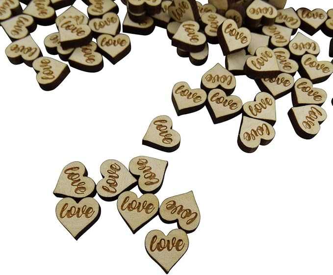 Confetti - Engraved Wood - Rustic Wooden Wedding Decor Party Table Scatter Decorations (Tiny Heart)