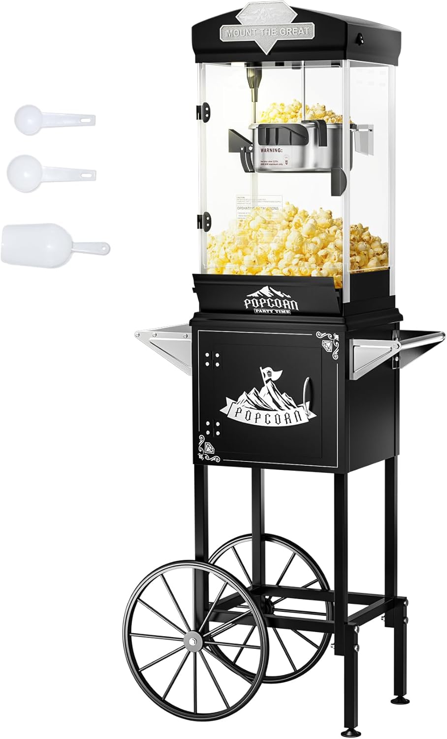 Popcorn Machine Cart with Wheel, 10 oz Popcorn Maker Machine with Stainless-Steel Kettle Makes Up to 40 Cups, Vintage Movie Theater Style Pop Corn Machine, Black