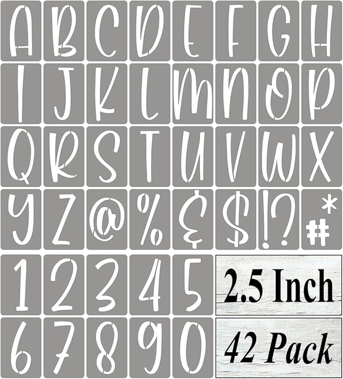 2.5 Inch Alphabet Letter Stencils for Painting - 42 Pack Letter and Number Stencil Templates with Signs for Painting on Wood, Reusable Letters and Numbers Stencils for Chalkboard Wood Signs & Wall Art