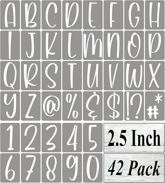 2.5 Inch Alphabet Letter Stencils for Painting - 42 Pack Letter and Number Stencil Templates with Signs for Painting on Wood, Reusable Letters and Numbers Stencils for Chalkboard Wood Signs & Wall Art