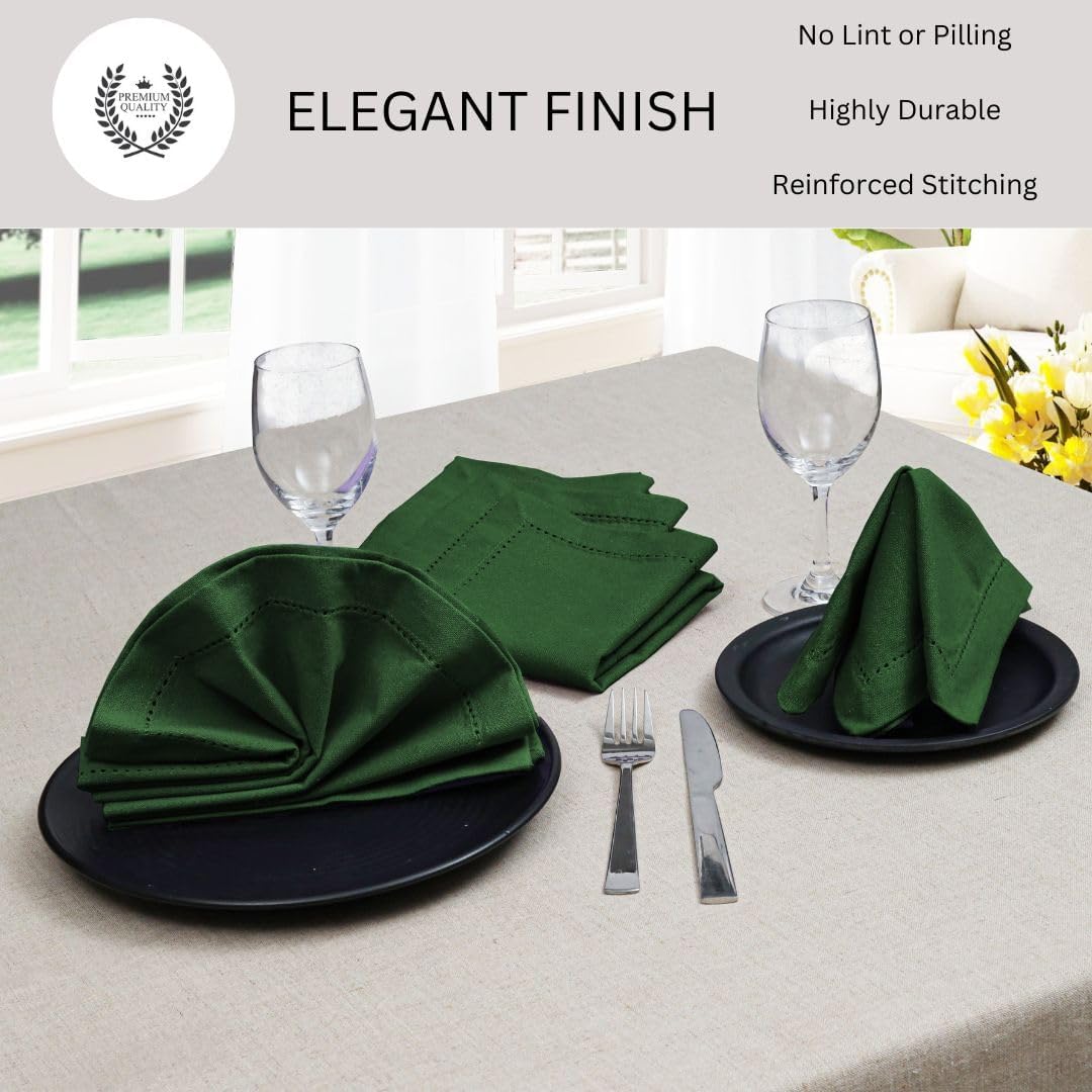 Hemstitch Dinner Napkins 100% Cotton Set of 12 - for Dining Weddings Parties Restaurants Holidays Easter Everyday Use - Soft Durable Washable Table Napkins - 18x18 Inch Cloth Napkins Green