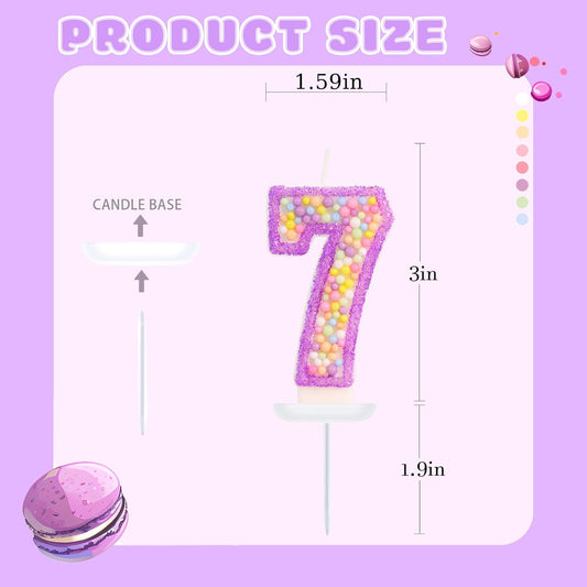 Birthday Candles - Number 7 Candle, Colorful Macaron Candles for Boys/Girls, Purple Party Decorations, Purple Cake Decorations