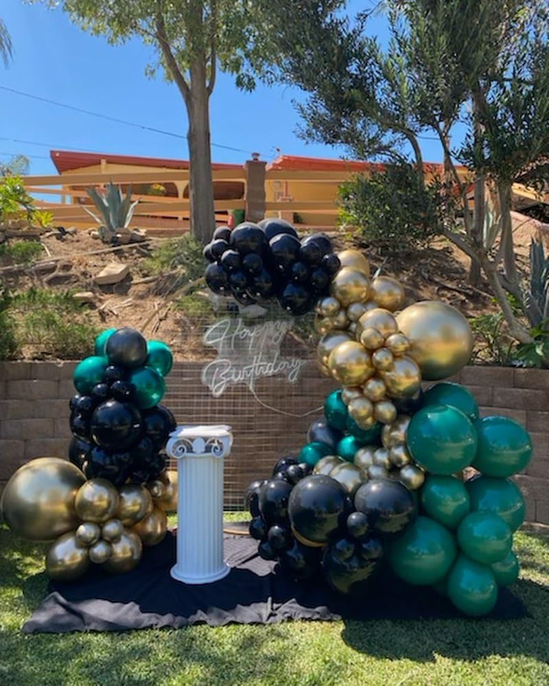Green and Gold Black Balloon Arch Kit, 201Pcs Explosion Star Emerald Forest Dark Green Metallic Gold Black Balloons Garland for Birthday Baby Shower Jungle Graduation Prom Party Decorations