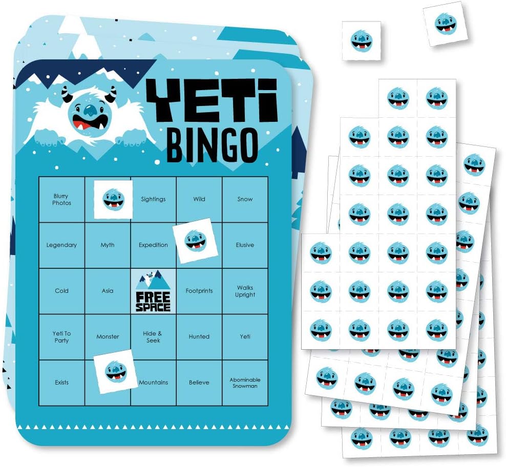 Big Dot of Happiness Yeti to Party - Bingo Cards and Markers - Abominable Snowman Party or Birthday Party Bingo Game - Set of 18