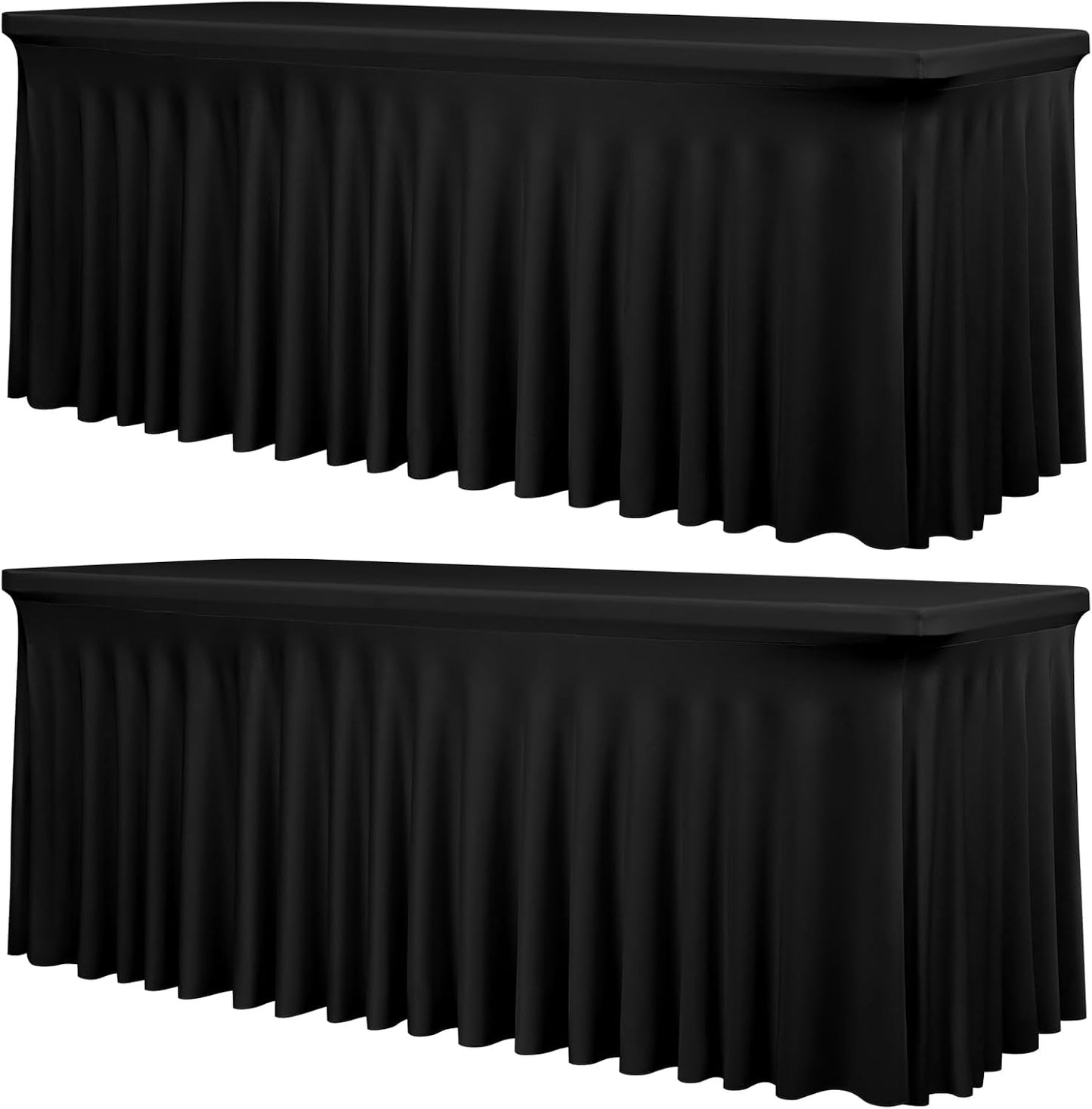 2 Packs Black Stretch Table Skirts for 6 Foot Rectangle Table, Washable Spandex Stretch Tablecloths with Skirt, Wrinkle Resistant Fitted Tablecover for Wedding Party Banquet