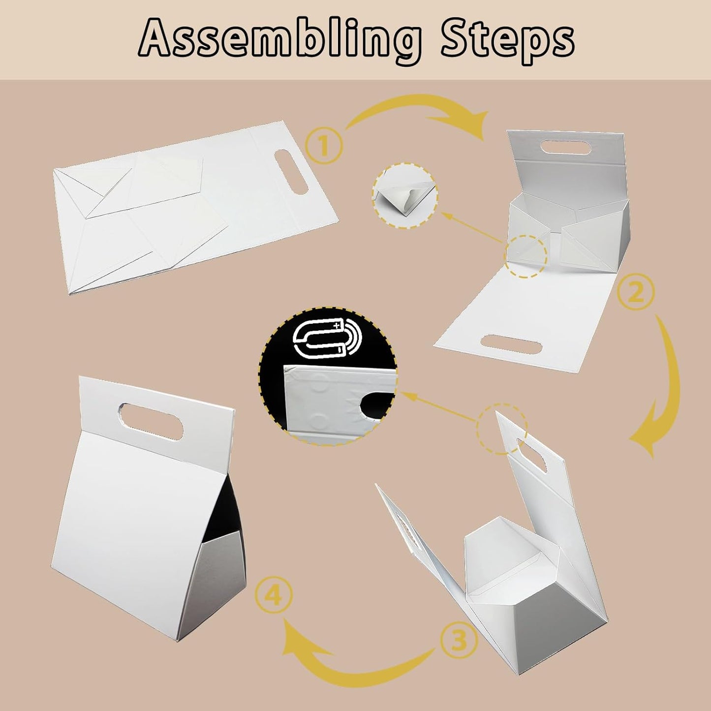 9X6X4.3inch Portable Premium Folding Gift Box with Handles - Reusable Elegant Storage Solution for Birthdays, Weddings, Corporate Events , Eco Friendly Compact Design (White)