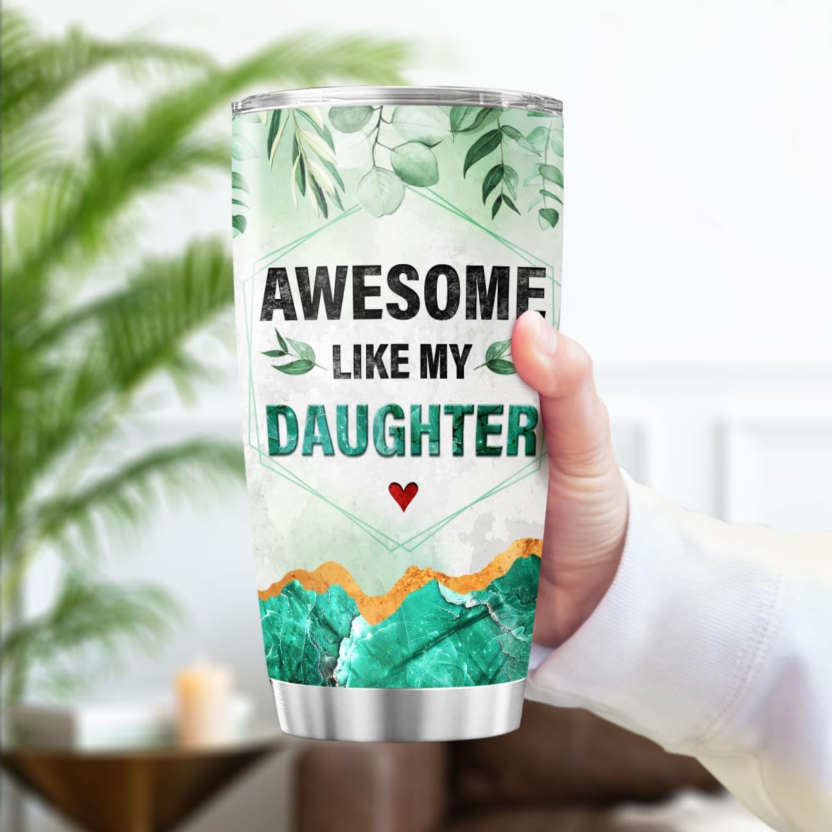 Awesome Like My Daughter Gift Tumbler 20oz, Funny Green Marble Design Insulated Stainless Steel Cup for Dad, Ideal Birthday or Fathers Day Present, Keeps Drinks Hot or Cold
