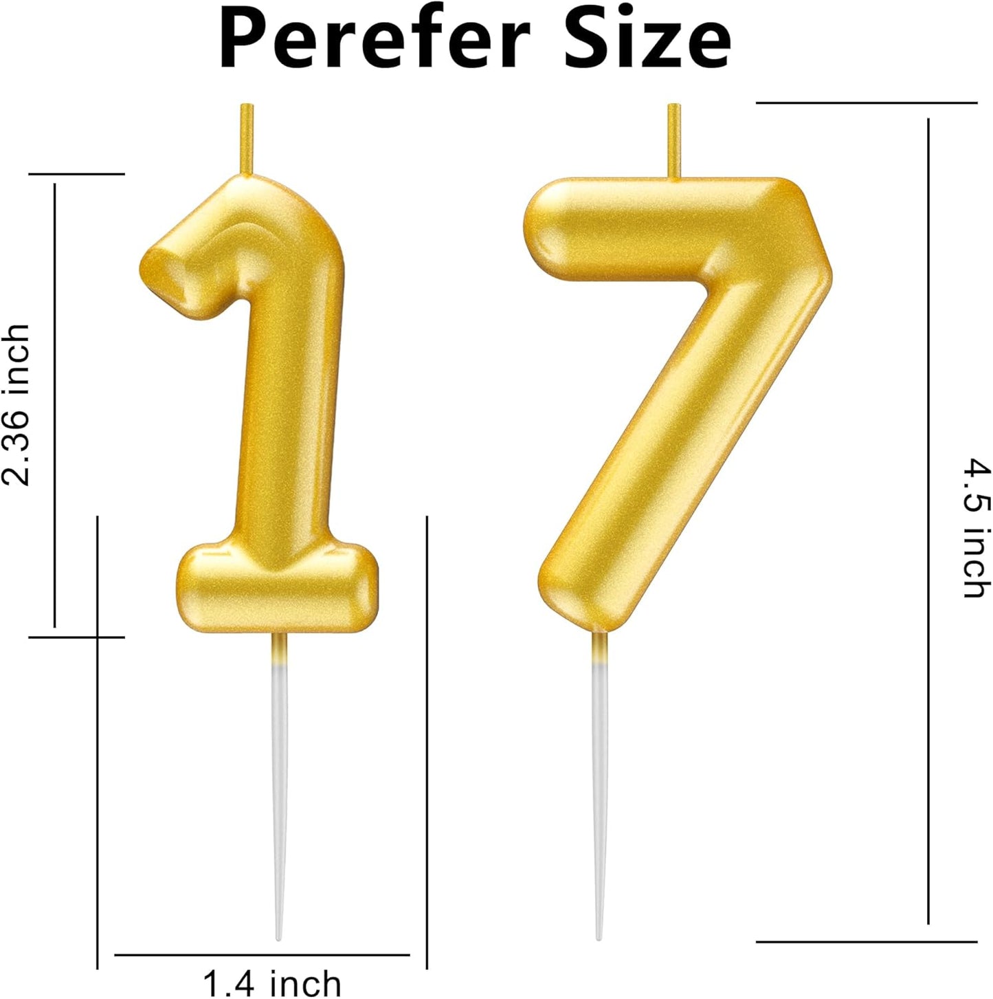 Gold Number 17 Candle Happy Birthday 3D Number Candles for Birthday Cake Party Decoration Wedding Anniversary Celebration Supplies
