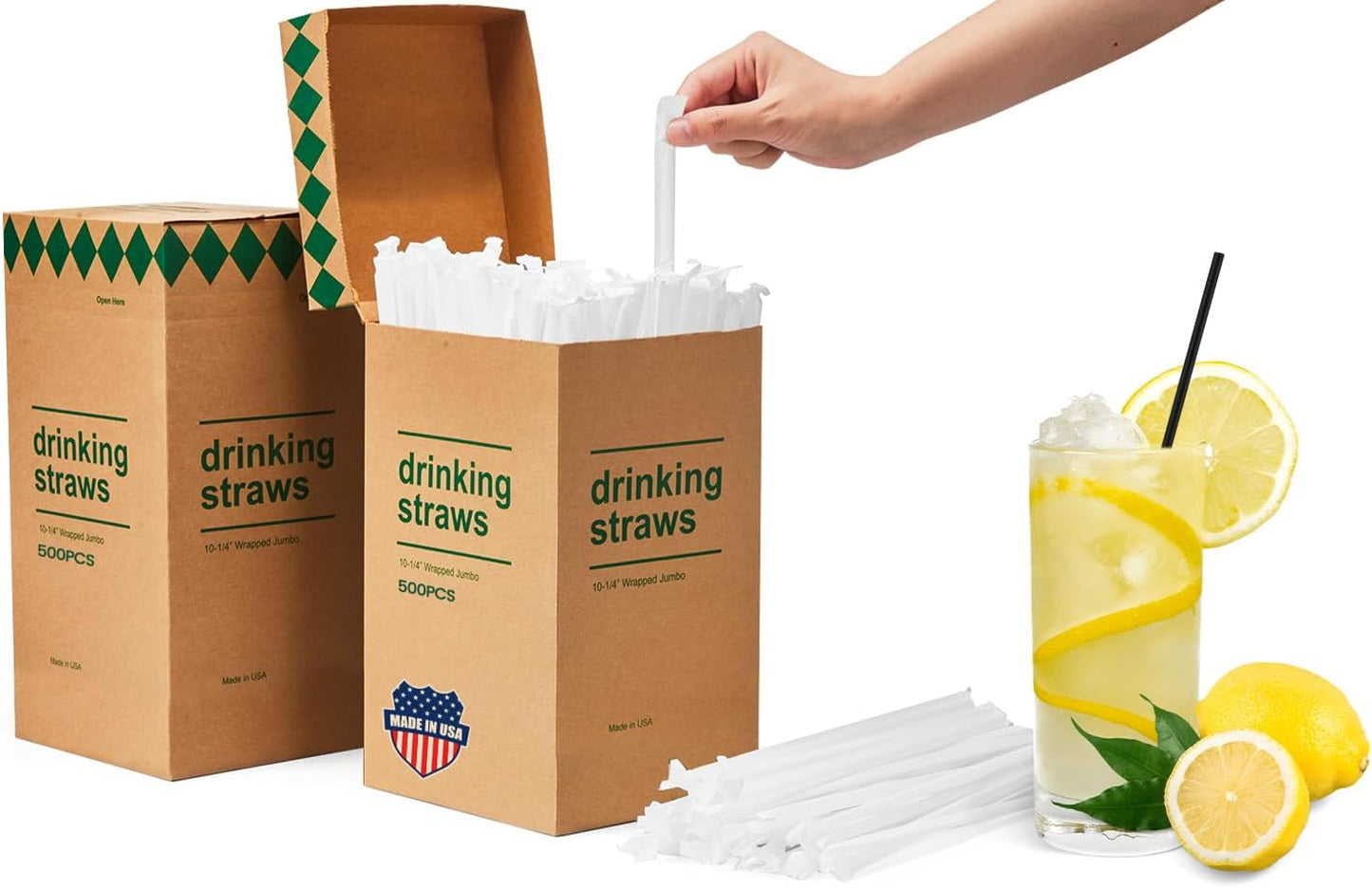 Plastic Drinking Straws,1000 PCS Individually Wrapped Black Disposable Straws,Straight Long Straw for Party Daily Use [10.2" Long, 0.23" Diameter] Food-Safe BPA Free - Made in USA (2 boxes of 500)