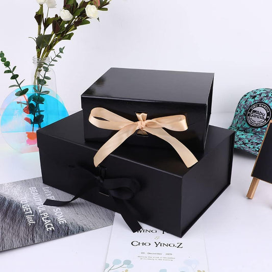 Extra Large Black Gift Box 19x16x6 Inches, Huge Gift Box with Ribbon Lid Magnetic Closure, Groomsman Proposal Box, Gift Boxes for Wedding Dress (Glossy Black)