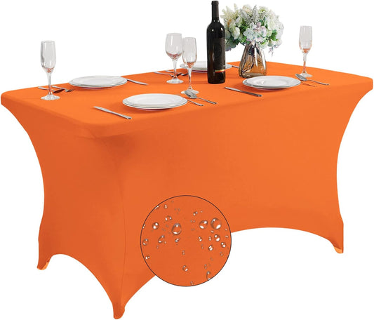 SuperO Waterproof Spandex Table Cover for 4FT Table Universal Fitted Stretch Tablecloth for Party, Banquet, Wedding and Events-Orange