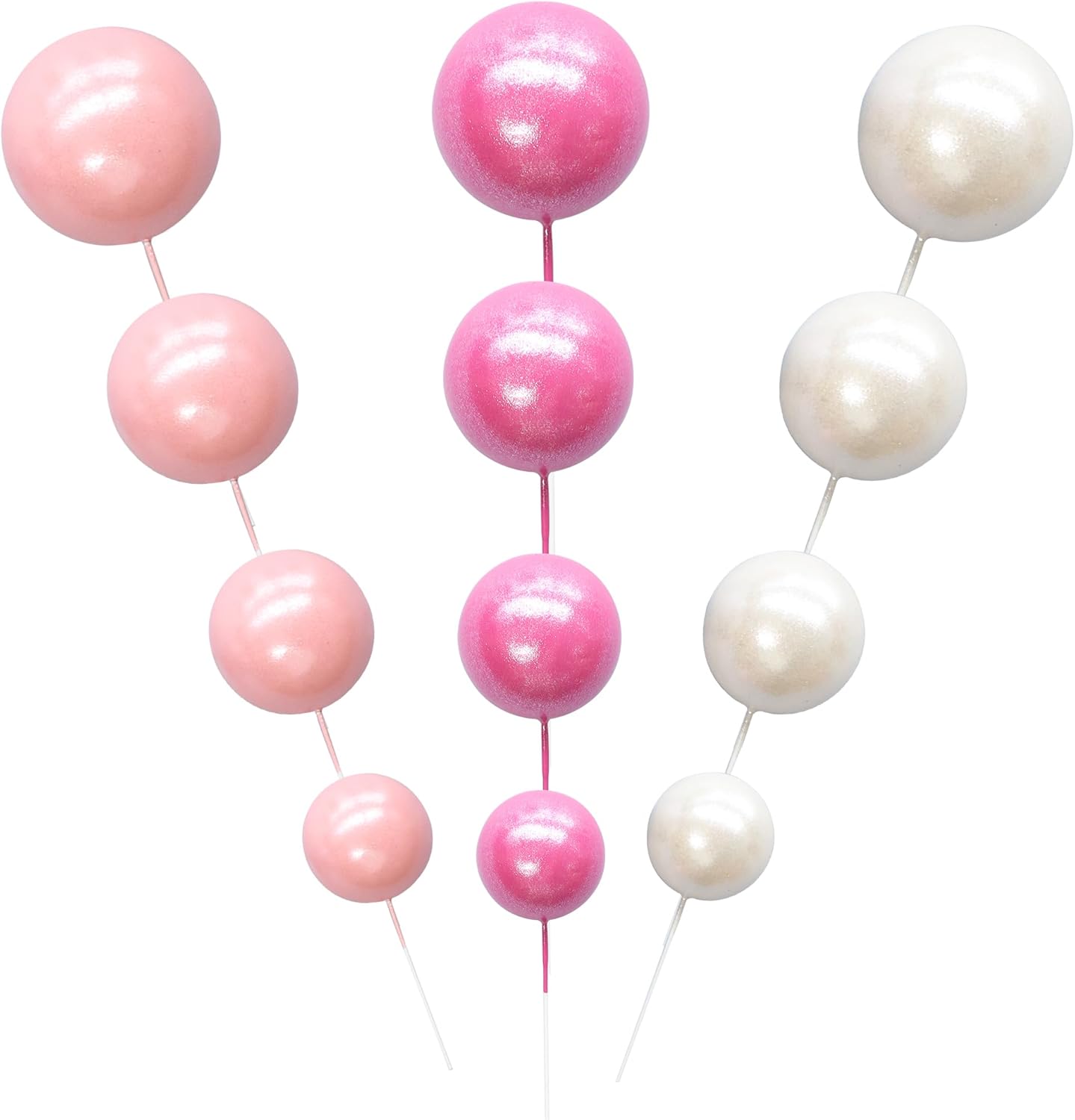 Ephlyn 30Pcs Balls Cake Topper Foam Ball Cake Picks Mini Balloon Cupcake Insert Bubble Balls DIY Decoration for Baby Shower Kids Birthday Party Decorations Pearl White Pink Rose Red