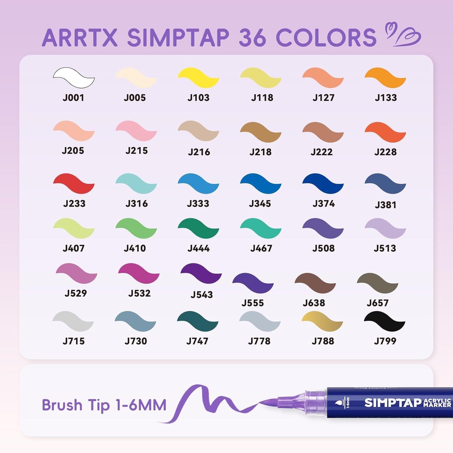Arrtx Simptap Series Acrylic Paint Pens, Brush Tip Acrylic Paint Markers for Rock Painting, DIY Craft, 36 Count