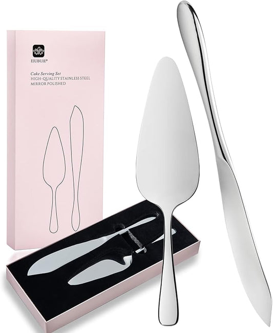 EIUBUIE Cake Cutting Set for Wedding, Cake Knife and Server Set, Classic Design 18/10 Stainless Steel Pie Cakes Serving of 2 Piece, Dishwasher Safe