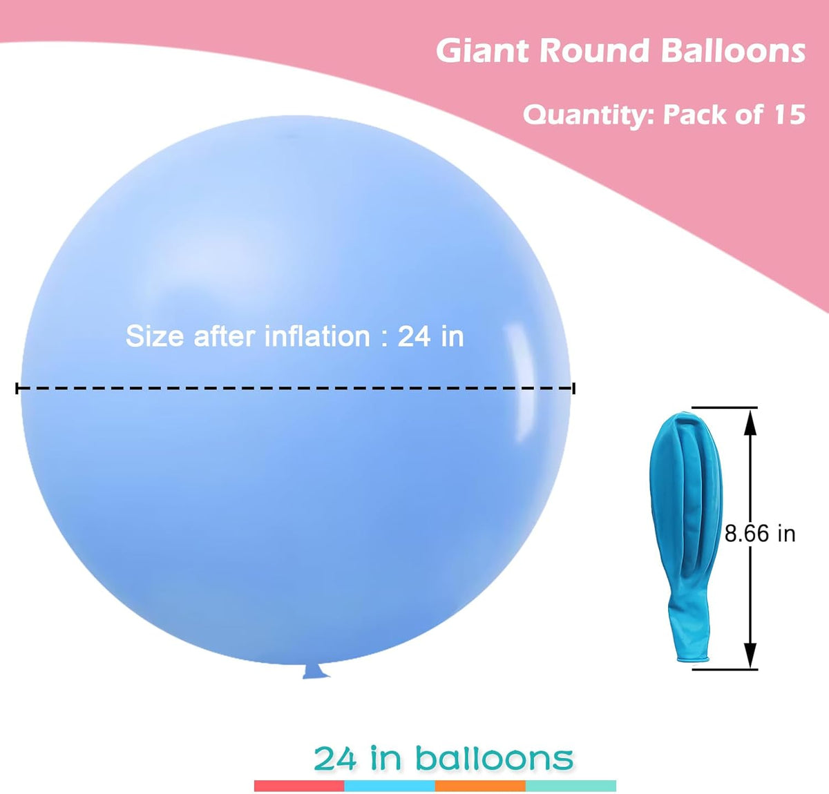IN-JOOYAA 15Pcs 24 Inch Balloons Light Blue Giant Round Balloons Large Balloon For Wedding Baby Shower Birthday Party Decorations