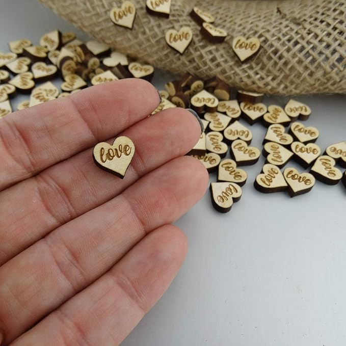 Confetti - Engraved Wood - Rustic Wooden Wedding Decor Party Table Scatter Decorations (Tiny Heart)