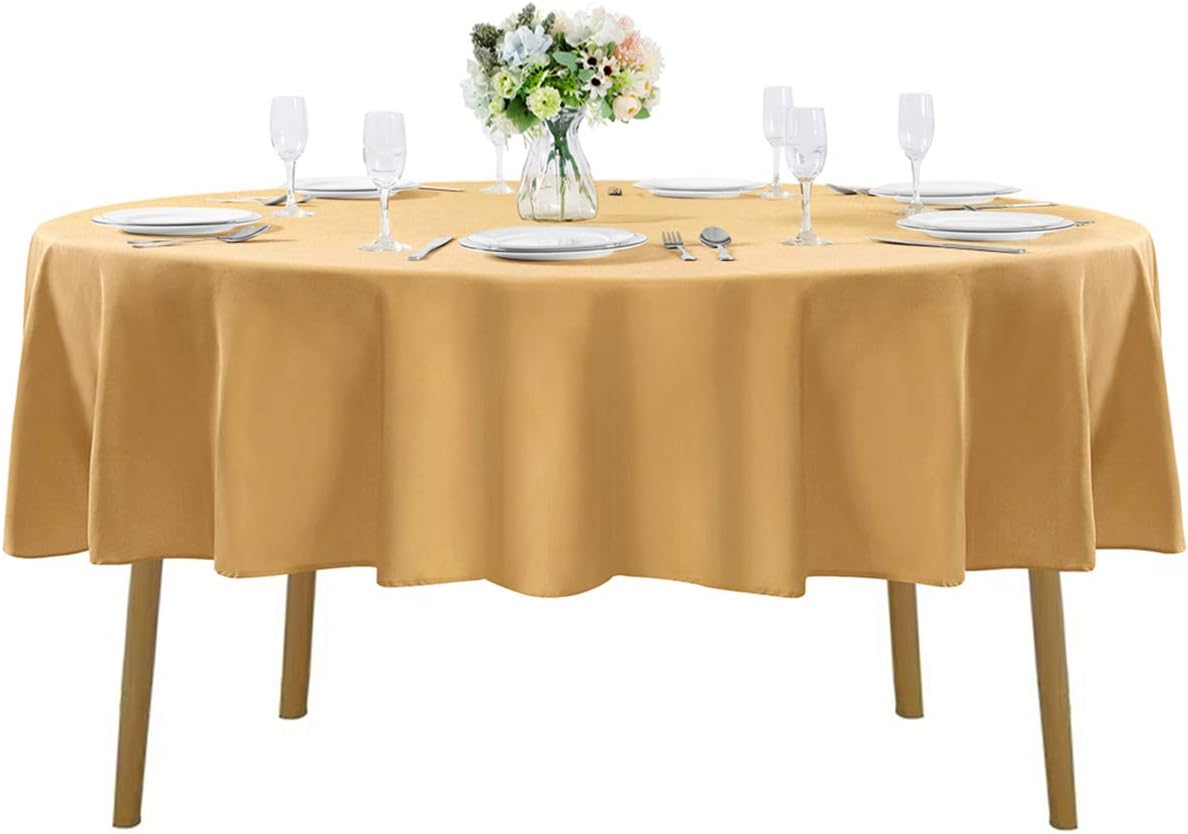 70 inch Round Tablecloth Washable Polyester Table Cloth Decorative Table Cover for Wedding Party Dining Banquet（70 inch,Gold）