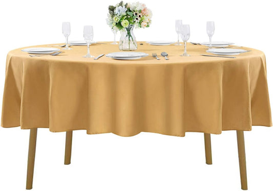 70 inch Round Tablecloth Washable Polyester Table Cloth Decorative Table Cover for Wedding Party Dining Banquet（70 inch,Gold）