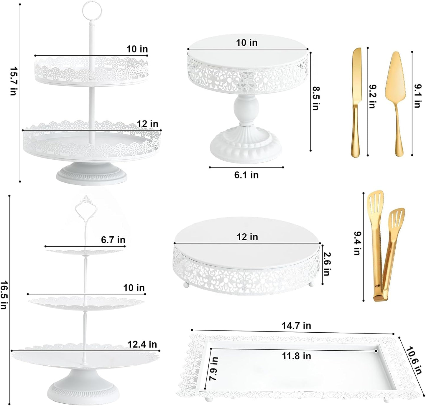 11 Pcs White Metal Cake Stand Set, Elegant Dessert Table Display Set for Party, Cupcake Stand & Candy Table Display Sets for Wedding, Birthday Celebration