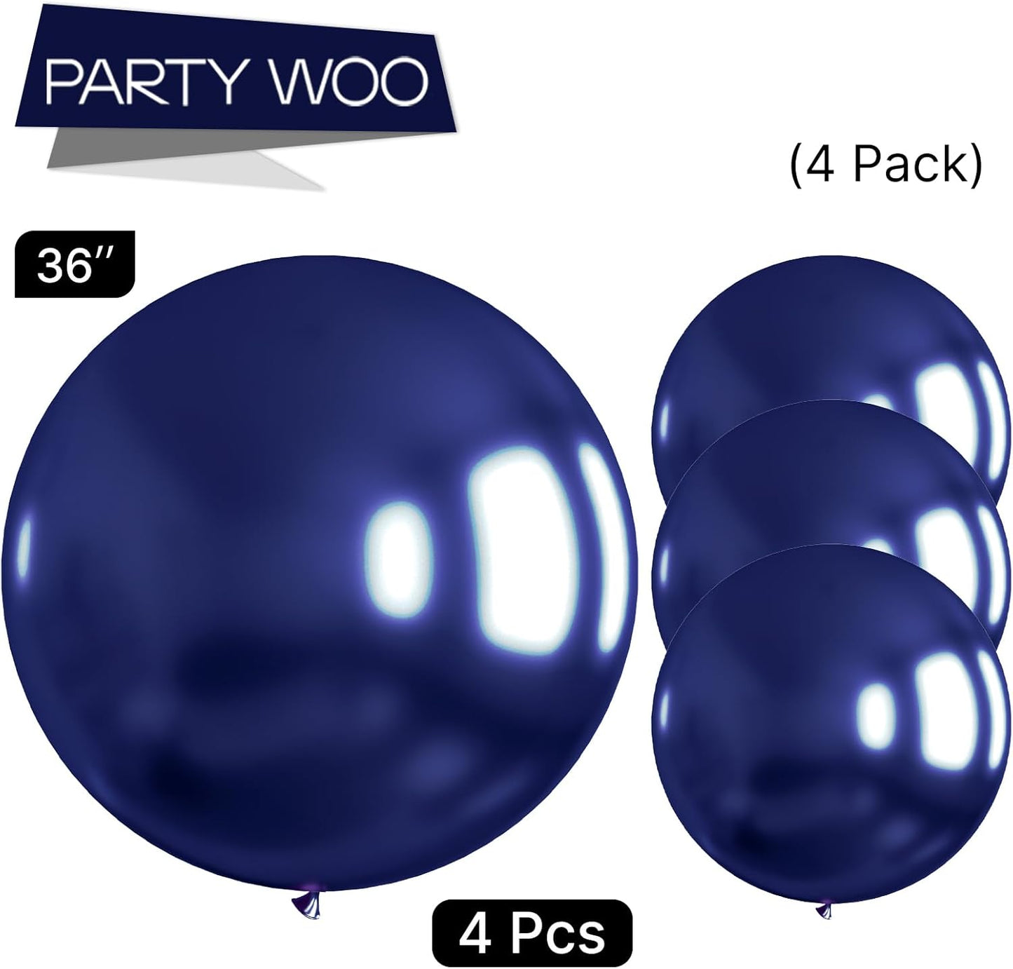 PartyWoo Navy Blue Balloons 4 pcs 36 Inch Extra Large Big Jumbo Giant Matte Dark Blue Latex Balloons for Graduation New Year Weddings Father's Day Baby Shower Birthday Party Decorations Blue-Y72