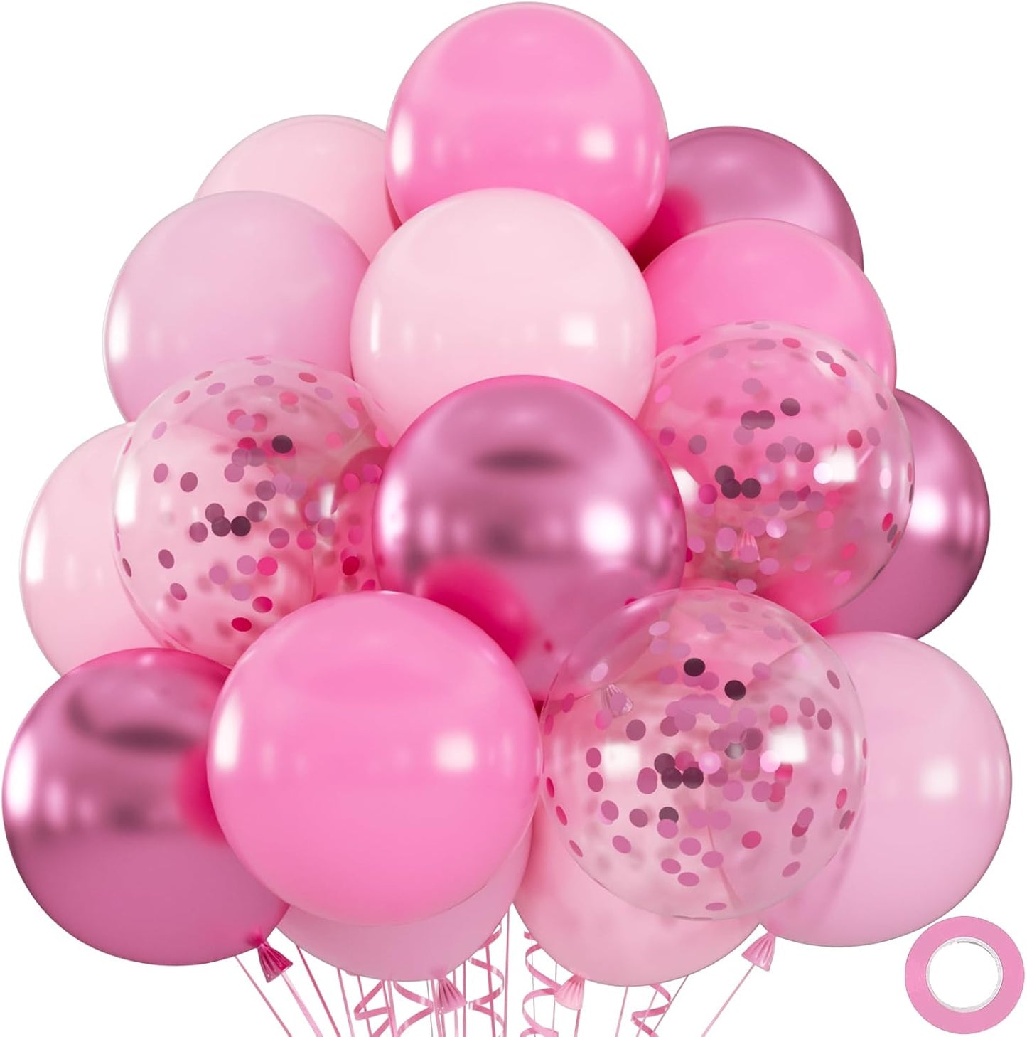 50pcs Pink Balloons Kit - 12 Inch Assorted Metallic Pastel Macaron Light Pink Balloons & Confetti Balloons for Birthday, Baby Shower, Anniversary, Wedding, Valentine’s Party Decorations