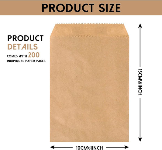 NICOHACU 200 Pack 4x6IN Brown Kraft Paper Bags, Mini Paper Bags, Gift Cards, Gift Candy, Cookies, Donuts, Party Favors, Sandwiches, Jewelry, Snack Bags, Flat Gift Bags, Envelopes,Tableware Bags