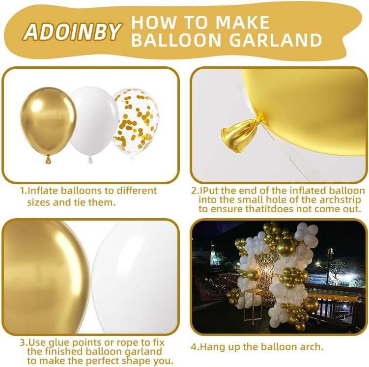 White and Gold Balloon Arch Kit, 140Pcs Matte White Metallic Gold and Gold Confetti Party Balloon Garland Kit for Wedding, Engagements, Birthday, Bridal Shower, Baby Shower Anniversary Decorations
