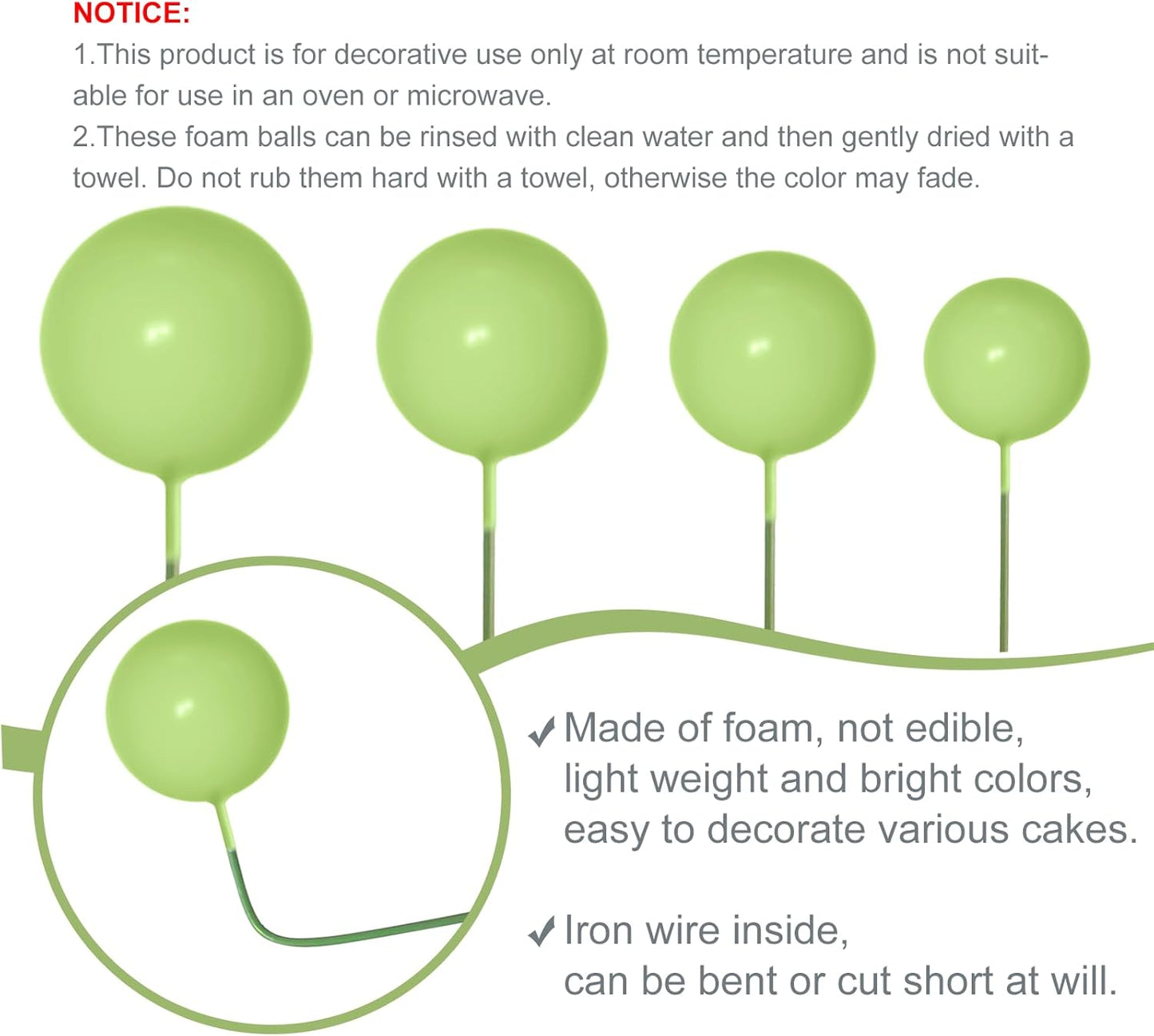 NEBURORA 64 Pcs Balls Cake Toppers and Leaves Decoration Set Mini Balloons for Cake Decorating Supplies Balls Cake decorations for Baby Shower Cake Toppers Birthday Cake Decorations (Green Gold）
