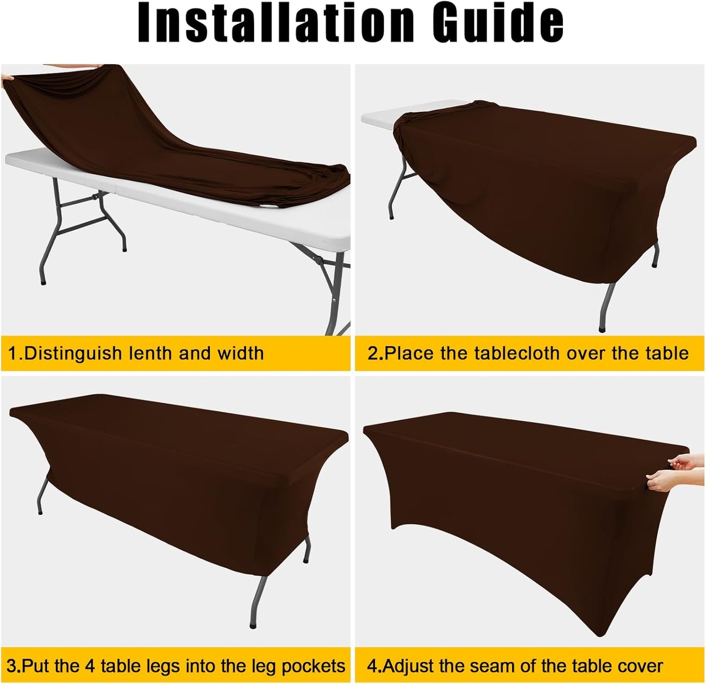 Smiry 2 Pack Spandex Table Cloth 8FT, Elastic Fitted Stretch Tablecloths, Washable and Wrinkle Free Rectangular Patio Table Cover for Outdoor, Wedding, Banquet & Parties (Coffee, 96Lx30Wx30H Inch)