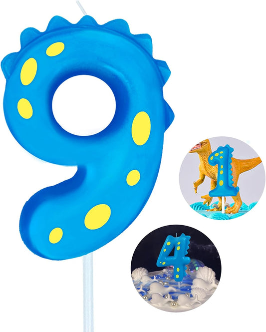 Number Birthday Candles(9 Candle Blue) Dinosaur Shape Number Happy Birthday Cake Candles for Dinosaur Birthday Party Decoration Reunions Theme Party