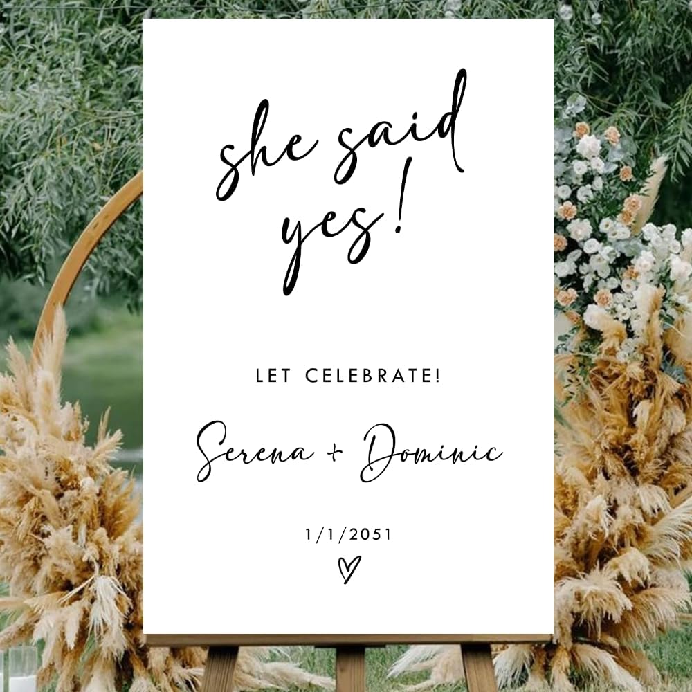 Personalized Engagement Welcome Sign – Minimalist Engagement Party Yard Sign – We’re Engaged Signs – Engagement Party Decorations for Couple - She Said Yes! (Version 4)
