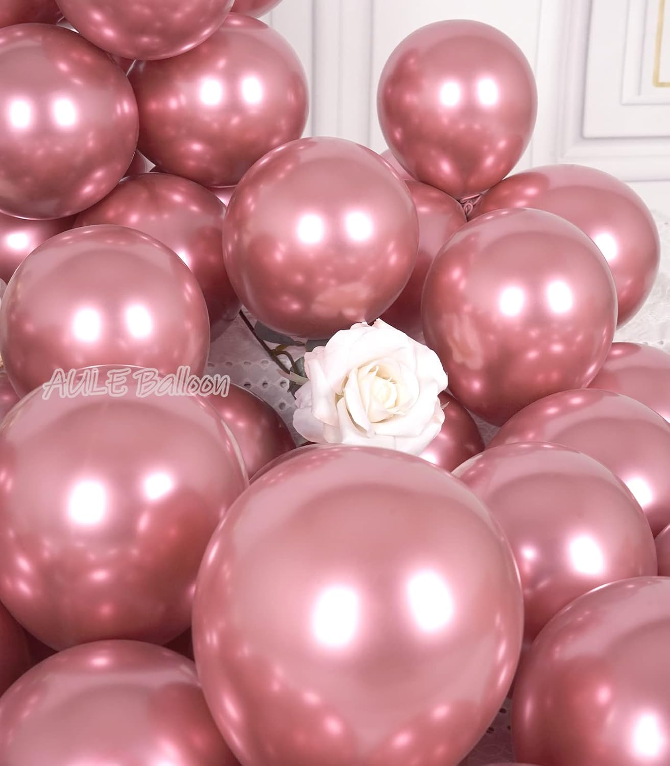 AULE Metallic Pink Balloons 5 inch 50 Pcs Pink Latex Balloons Chrome Helium Shiny Thicken Balloon Perfect Party Decoration for Wedding Birthday Baby Shower Graduation Carnival