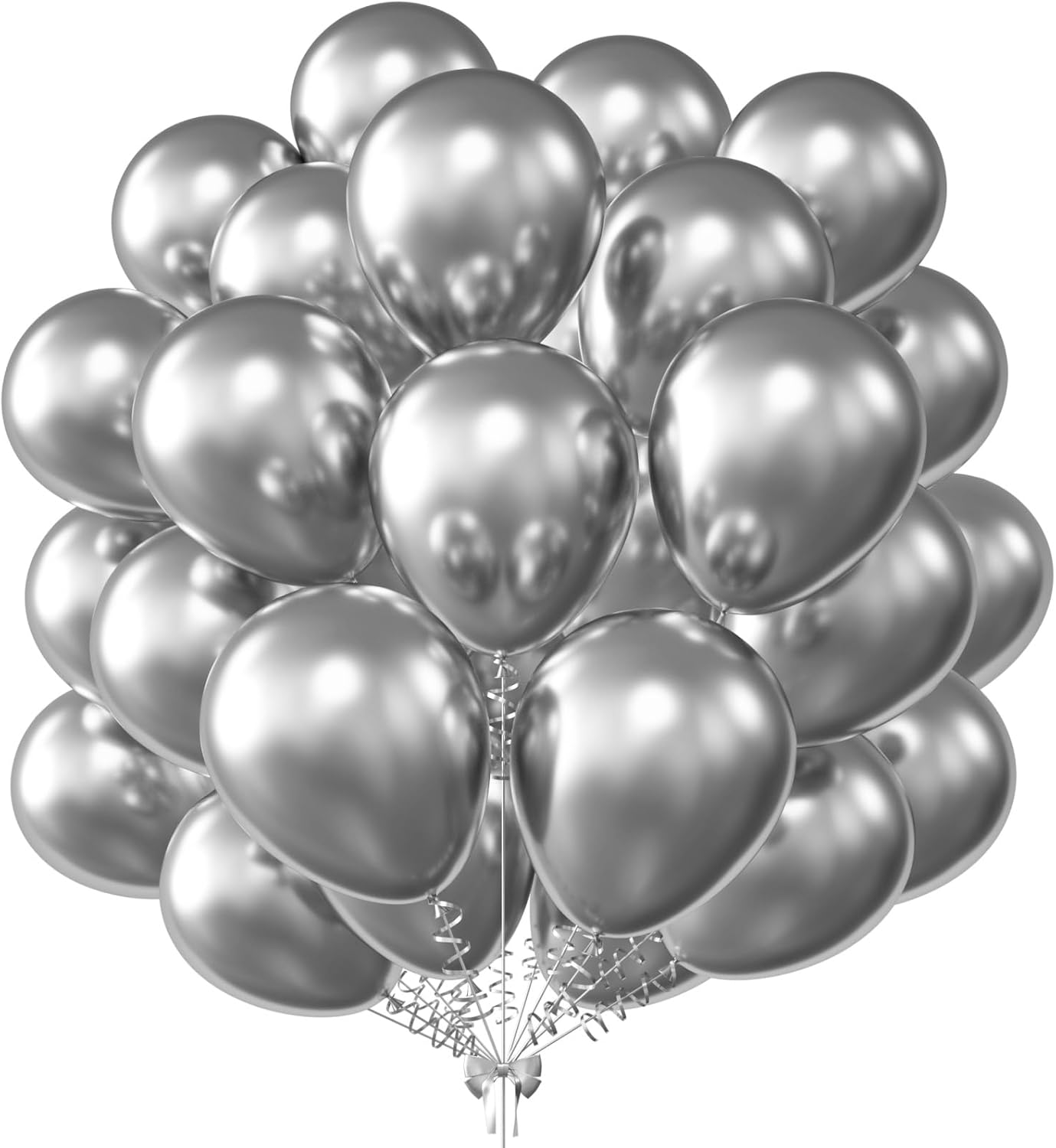 KALOR 10 Inch Metallic Silver Balloons, 100 Pcs Latex Helium Metallic Balloons for Kid's Birthday Party Baby Shower Wedding Graduation Graduation Party Decorations