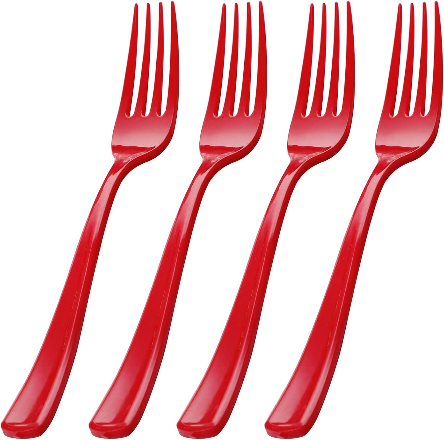 WDF 100 Red Christmas Forks - 7.4inch Heavy Duty Disposable Plastic Cutlery for Dessert Cake, Christmas or Daily Use