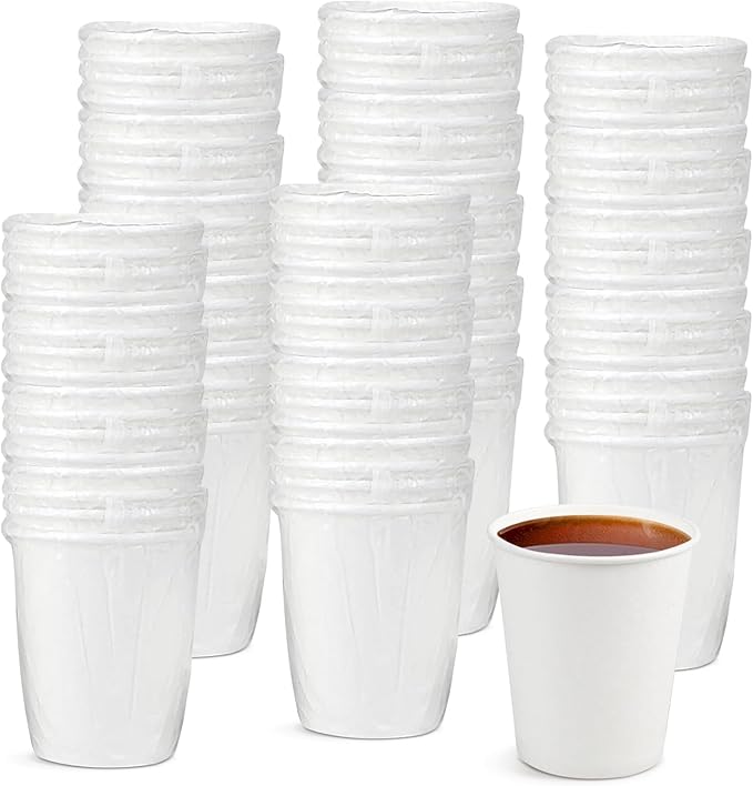 100 Pack 8 Oz Paper Cups,Individually Wrapped Cups for Hotel Motel Room,Disposable Coffee Cups for Cafes Bistros Parties (White)